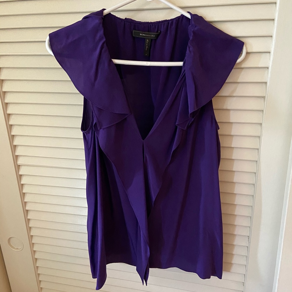 BCBGMAXAZRIA purple silk ruffle tank